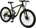 YH-E7 21 Speed Mountain Bike Full Suspension Frame 27.5 Inch 3-Spoke Mag Wheels Dual Disc Brakes Bikes for Men Orange/Green