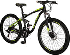 YH-E7 21 Speed Mountain Bike Full Suspension Frame 27.5 Inch 3-Spoke Mag Wheels Dual Disc Brakes Bikes for Men Orange/Green