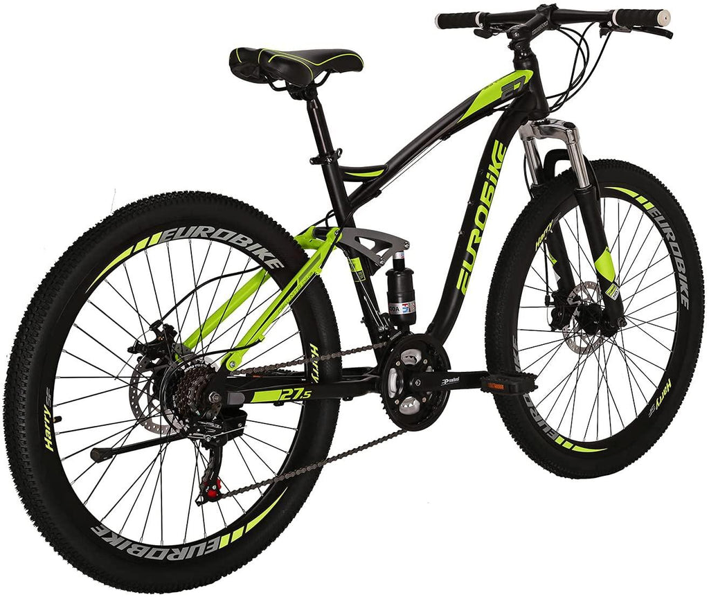 YH-E7 21 Speed Mountain Bike Full Suspension Frame 27.5 Inch 3-Spoke Mag Wheels Dual Disc Brakes Bikes for Men Orange/Green