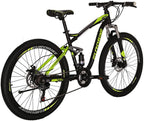 YH-E7 21 Speed Mountain Bike Full Suspension Frame 27.5 Inch 3-Spoke Mag Wheels Dual Disc Brakes Bikes for Men Orange/Green