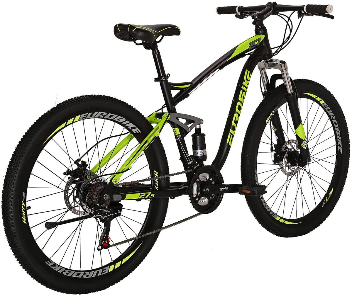 YH-E7 21 Speed Mountain Bike Full Suspension Frame 27.5 Inch 3-Spoke Mag Wheels Dual Disc Brakes Bikes for Men Orange/Green