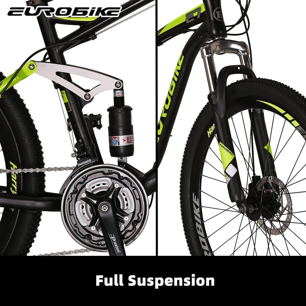 YH-E7 21 Speed Mountain Bike Full Suspension Frame 27.5 Inch 3-Spoke Mag Wheels Dual Disc Brakes Bikes for Men Orange/Green
