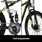 YH-E7 21 Speed Mountain Bike Full Suspension Frame 27.5 Inch 3-Spoke Mag Wheels Dual Disc Brakes Bikes for Men Orange/Green