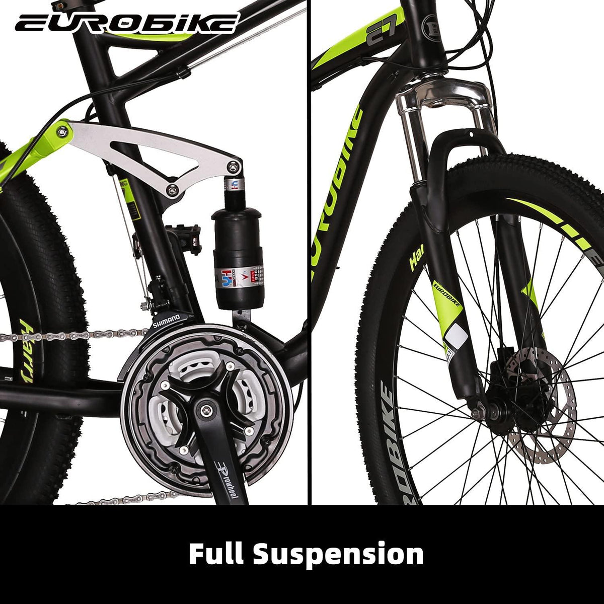 YH-E7 21 Speed Mountain Bike Full Suspension Frame 27.5 Inch 3-Spoke Mag Wheels Dual Disc Brakes Bikes for Men Orange/Green