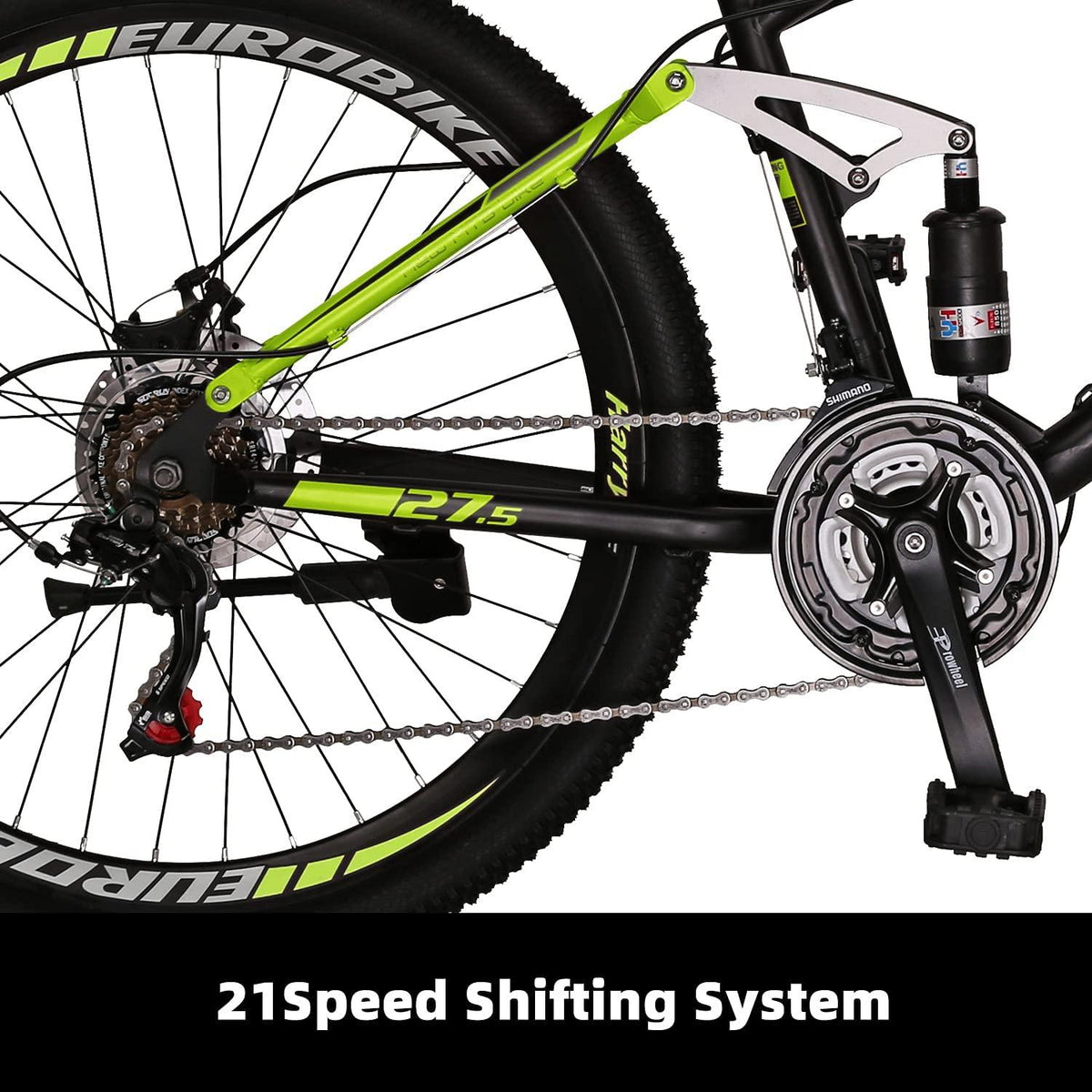 YH-E7 21 Speed Mountain Bike Full Suspension Frame 27.5 Inch 3-Spoke Mag Wheels Dual Disc Brakes Bikes for Men Orange/Green