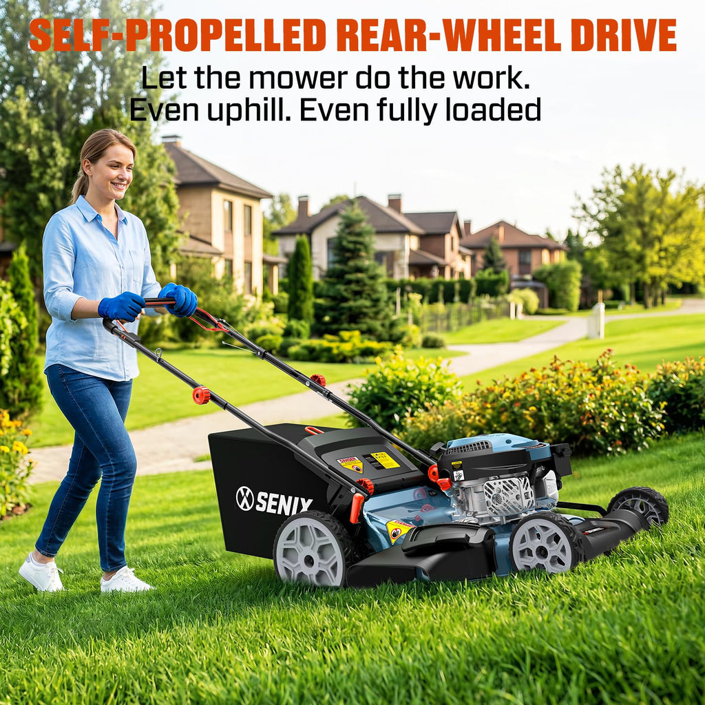 Gas Lawn Mower, 22" Self Propelled Gas Powered Lawnmower with 170cc OHV 4-Cycle Engine, 3-in-1 Walk-Behind Push Lawn Mower, 6-Position Height Adjustment