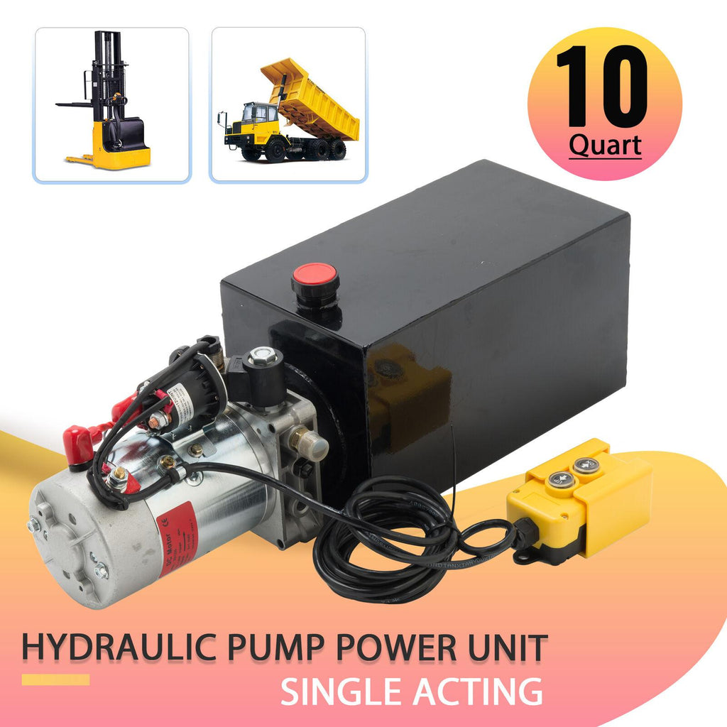 12 Volt Single Acting Hydraulic Pump for Dump Trailer 10 Quart Metal Reservoir