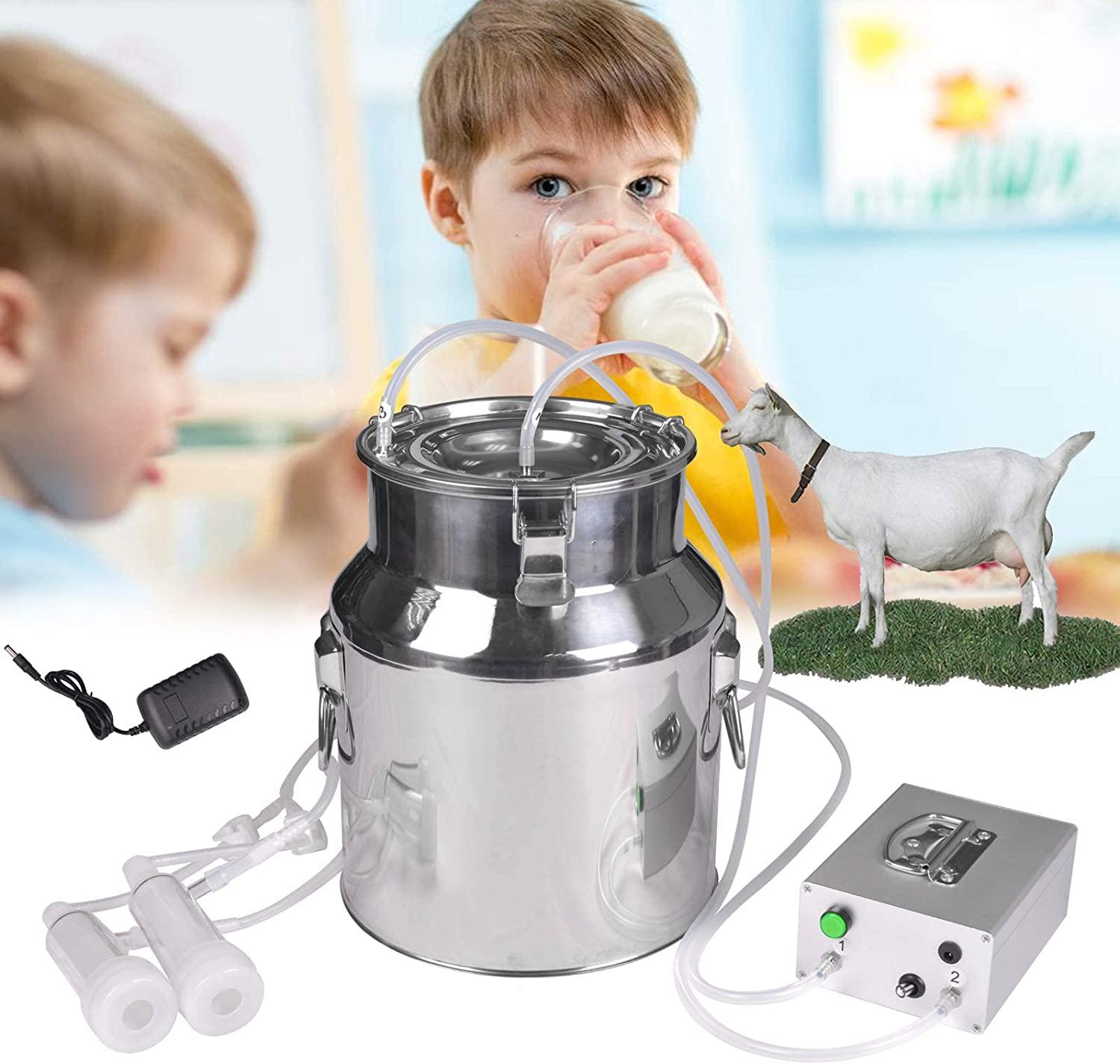 tehongmai electric milking machine for goats, 14l pulsation vacuum pump milker, automatic portable livestock milking equipment with stainless steel bucket, for goat sheep