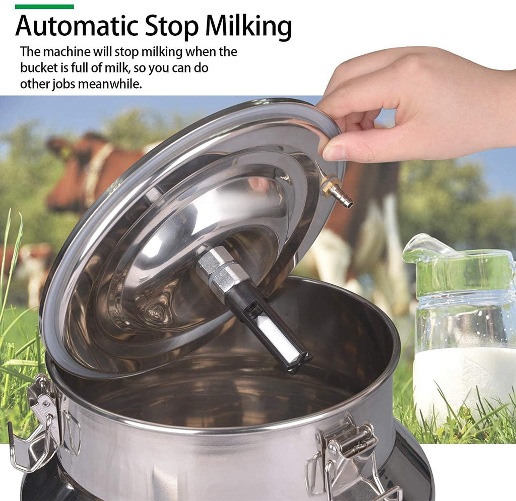 tehongmai electric milking machine for goats, 14l pulsation vacuum pump milker, automatic portable livestock milking equipment with stainless steel bucket, for goat sheep