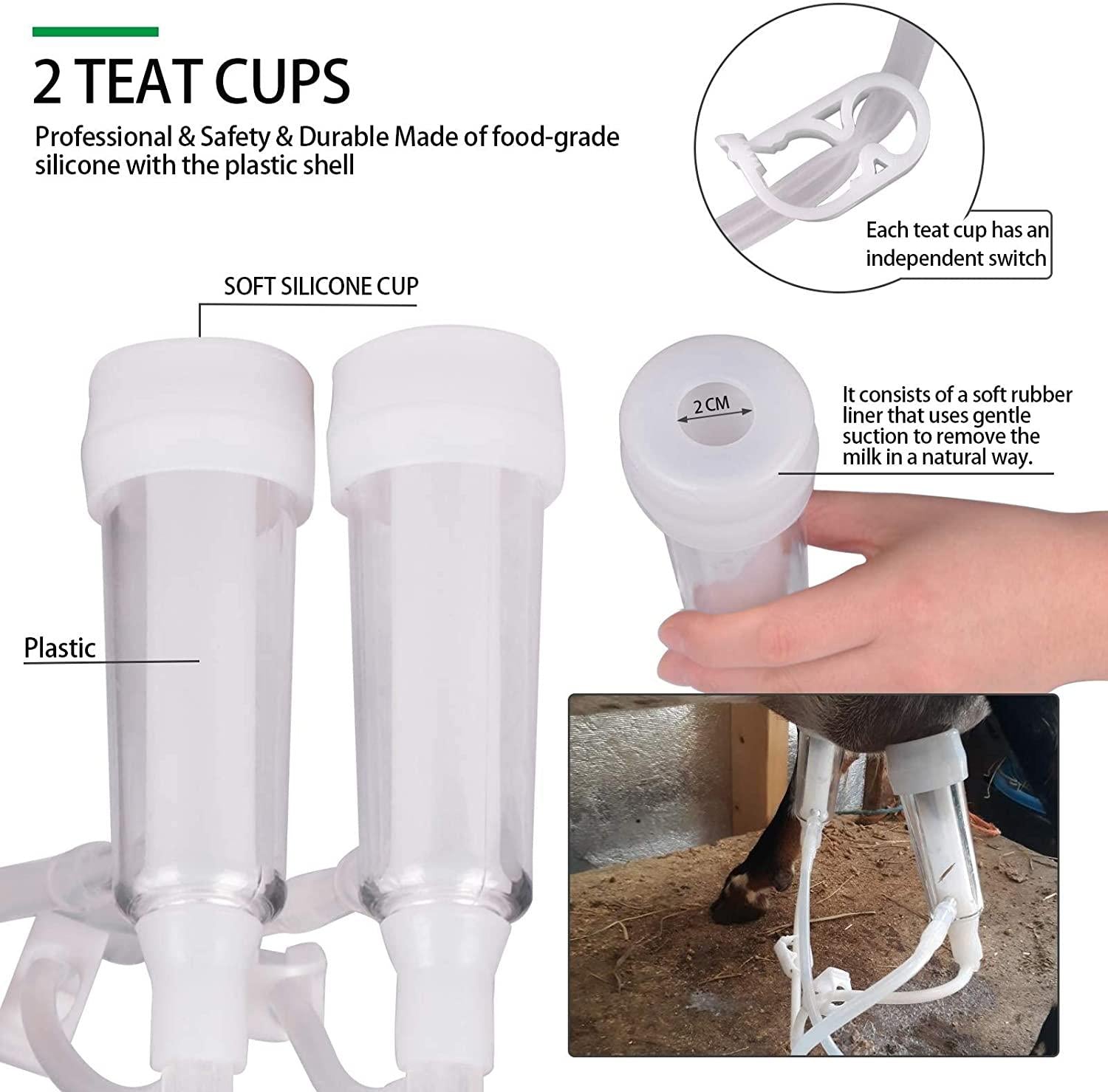 tehongmai electric milking machine for goats, 14l pulsation vacuum pump milker, automatic portable livestock milking equipment with stainless steel bucket, for goat sheep