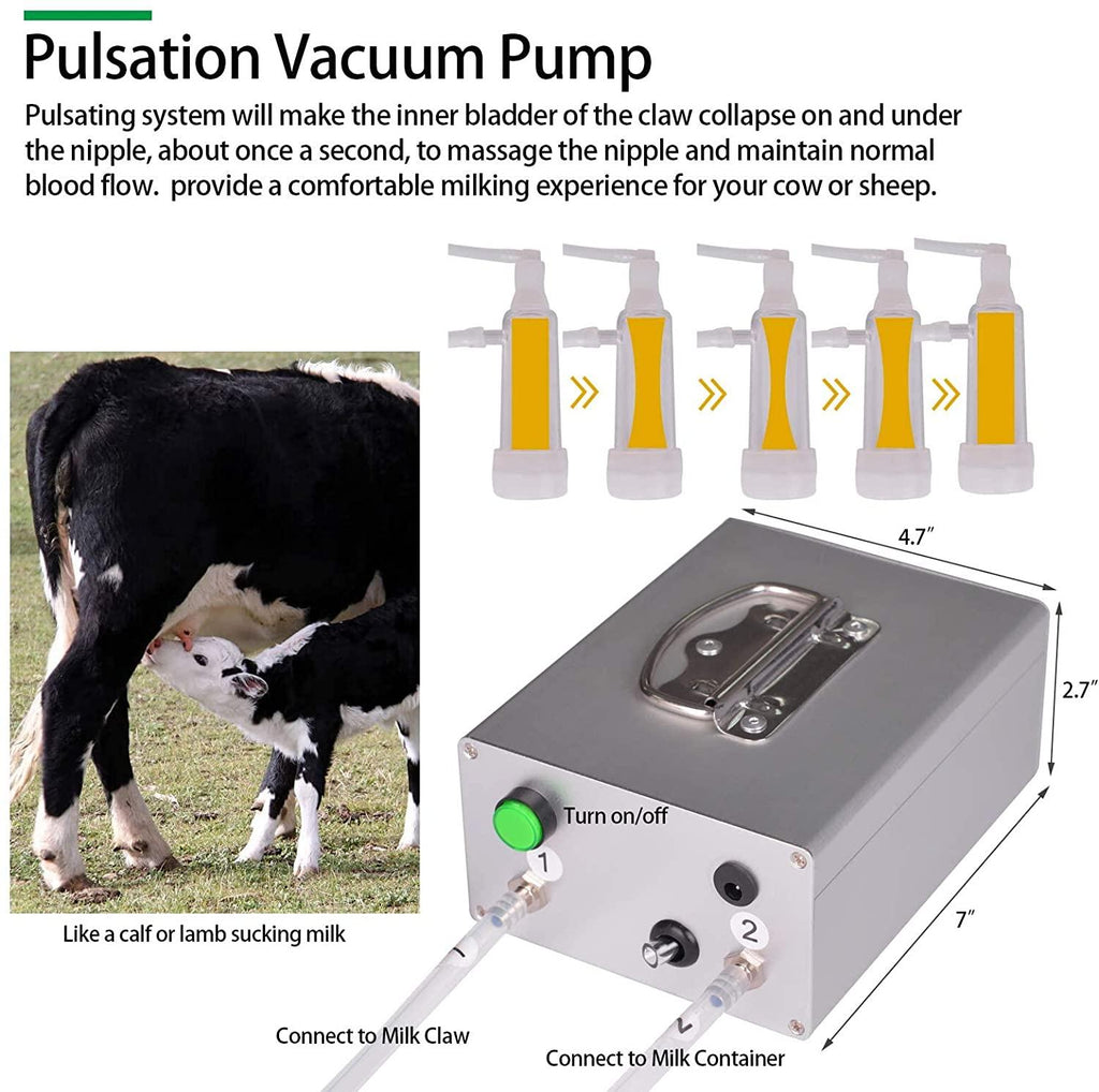 tehongmai electric milking machine for goats, 14l pulsation vacuum pump milker, automatic portable livestock milking equipment with stainless steel bucket, for goat sheep