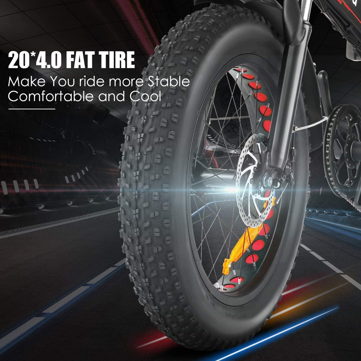 Speedrid Folding Electric Bike Fat Tire Electric Snow Bike 20" 4.0, 500W Powerful Motor, 36V 12.5Ah Removable Battery and Professional 6 Speed