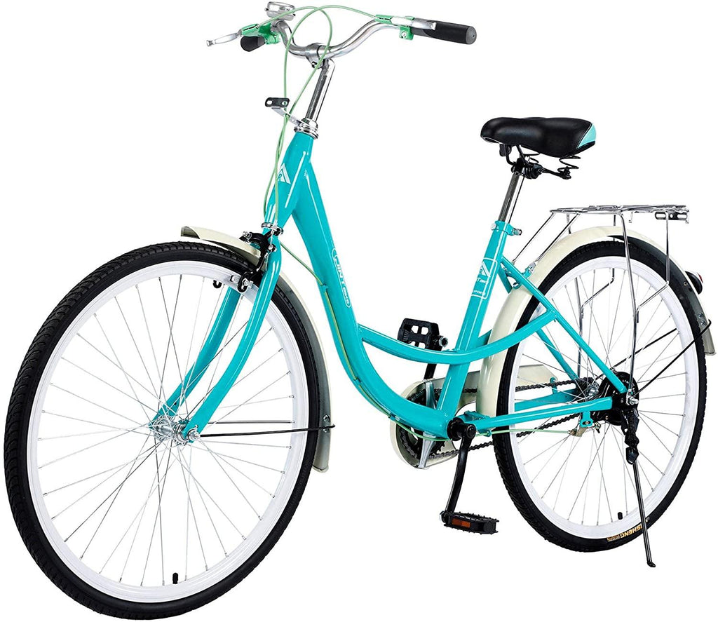 Womens Complete Cruiser Bikes, Comfort Beach Cruiser Bicycle Bike, 26'' Single Speed Beach Cruiser Bike with Rear Rack, High Carbon Steel Frame, Womens Road Bike for Leisure Picnics &amp; Shopping