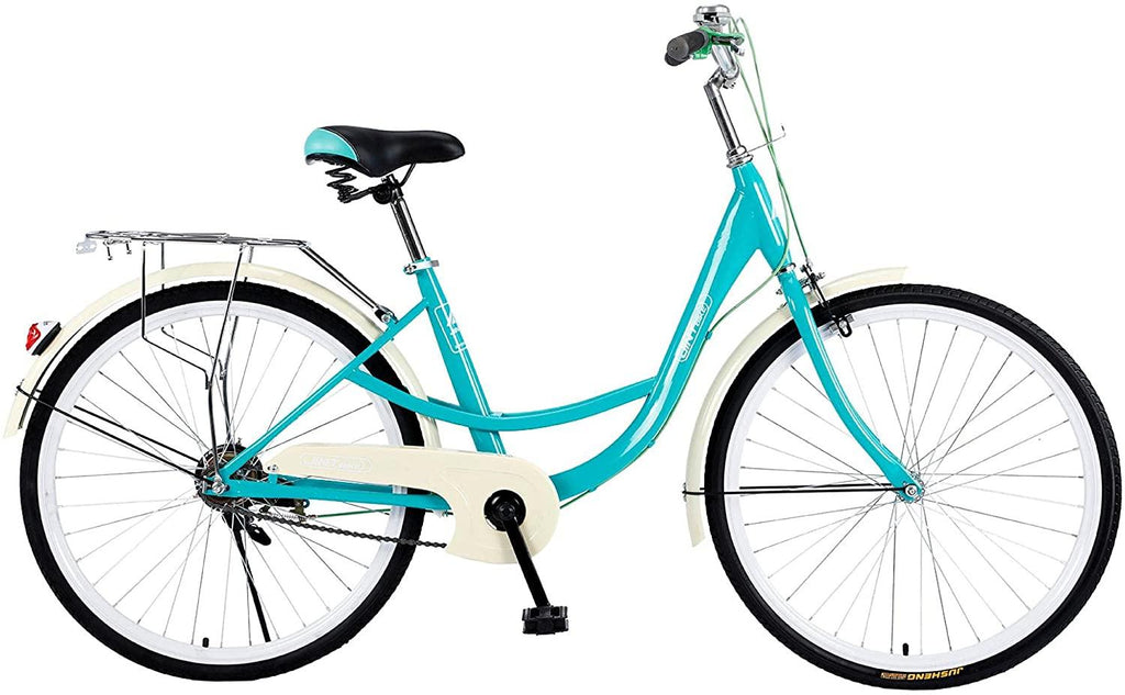 Womens Complete Cruiser Bikes, Comfort Beach Cruiser Bicycle Bike, 26'' Single Speed Beach Cruiser Bike with Rear Rack, High Carbon Steel Frame, Womens Road Bike for Leisure Picnics &amp; Shopping