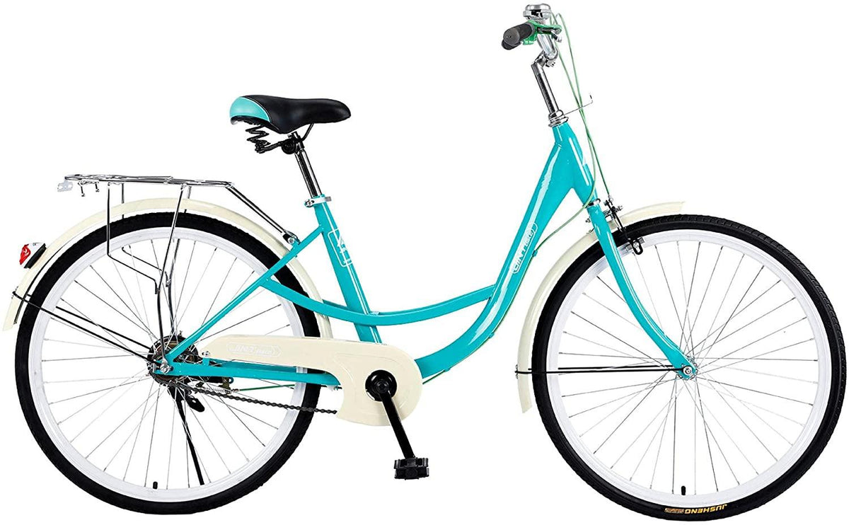 Womens Complete Cruiser Bikes, Comfort Beach Cruiser Bicycle Bike, 26'' Single Speed Beach Cruiser Bike with Rear Rack, High Carbon Steel Frame, Womens Road Bike for Leisure Picnics &amp; Shopping