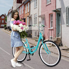 Womens Complete Cruiser Bikes, Comfort Beach Cruiser Bicycle Bike, 26'' Single Speed Beach Cruiser Bike with Rear Rack, High Carbon Steel Frame, Womens Road Bike for Leisure Picnics &amp; Shopping
