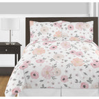 Watercolor Floral Pink and Grey Comforter Set by Sweet Jojo s