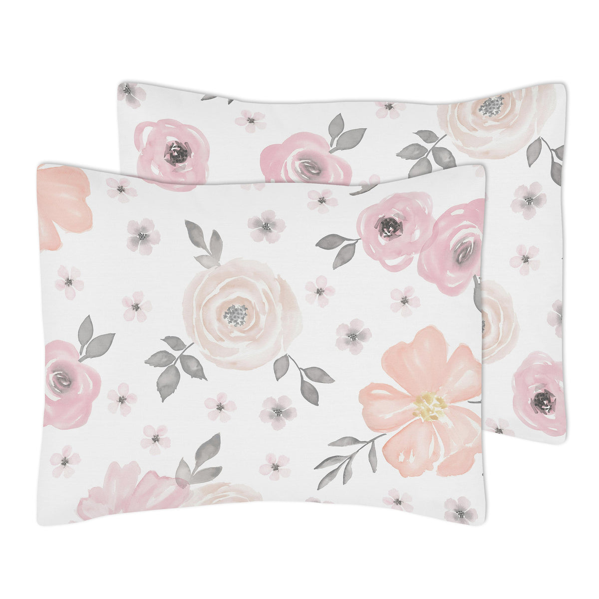 Watercolor Floral Pink and Grey Comforter Set by Sweet Jojo s