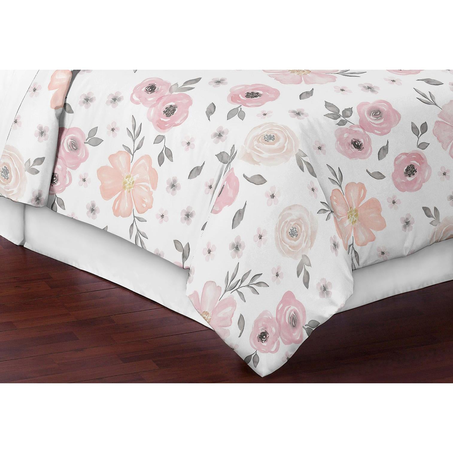 Watercolor Floral Pink and Grey Comforter Set by Sweet Jojo s