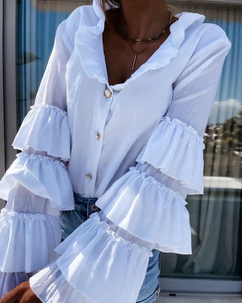 juilet sleeve frill hem ruffles buttoned top