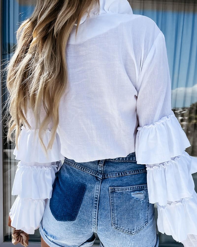 juilet sleeve frill hem ruffles buttoned top