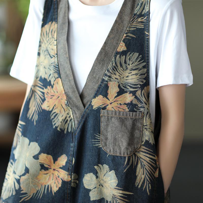 Summer Retro Sleeveless V-Neck Loose Denim Dress