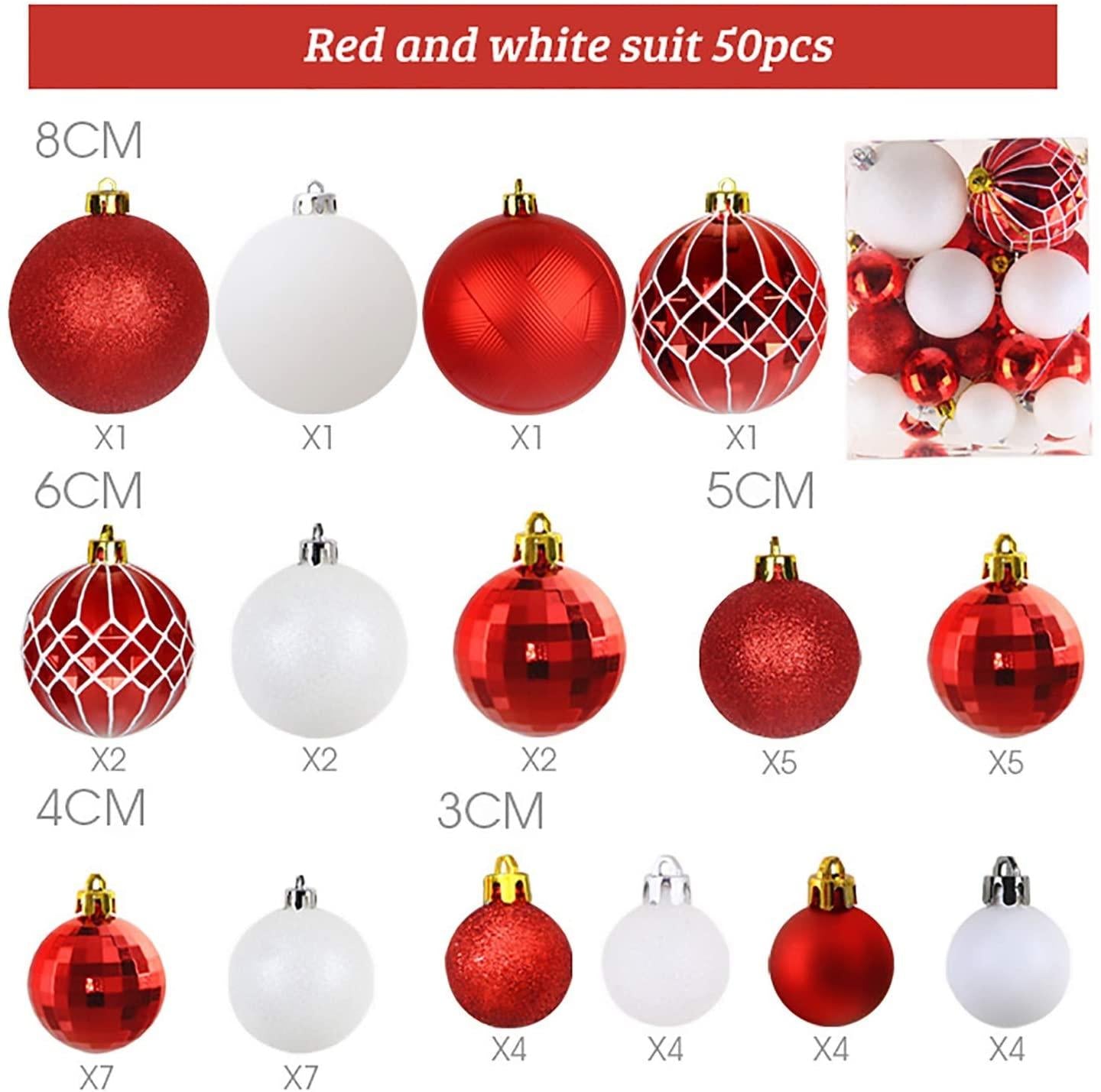 WBF Holiday Decoration Christmas Ball Ornaments- 3/4/5/6/ 8cm Christmas Tree Decoration Ball Shiny Bauble Xmas Party Painted Hanging Ball Home Ornament Decor 50 Pcs/10boxes Ball Ornaments