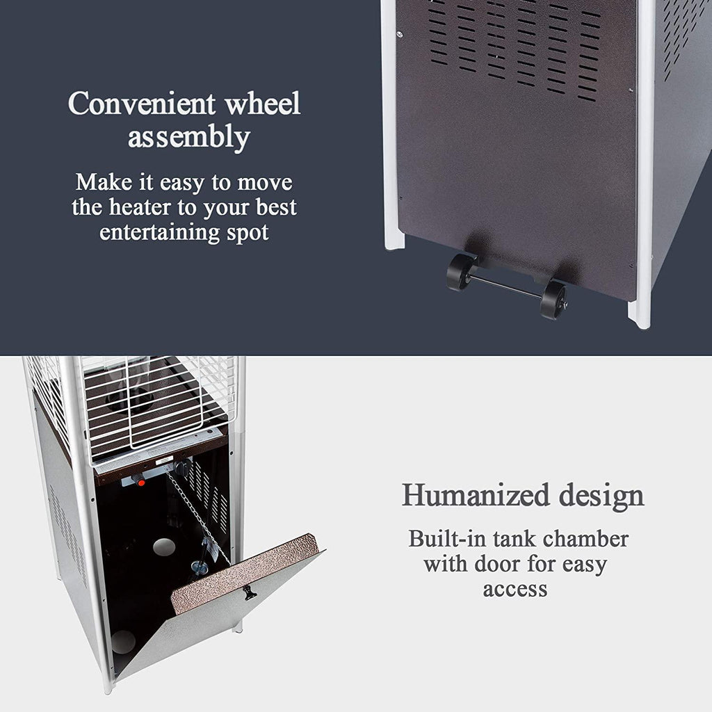 PAMAPIC Patio heater, 42000 BTU Stainless Steel Pyramid Patio heater with Cover, Outdoor Propane Heater on Wheels Easily Move, Glass Tube Patio Heater great for backyards, restaurant, cafeteria, etc.