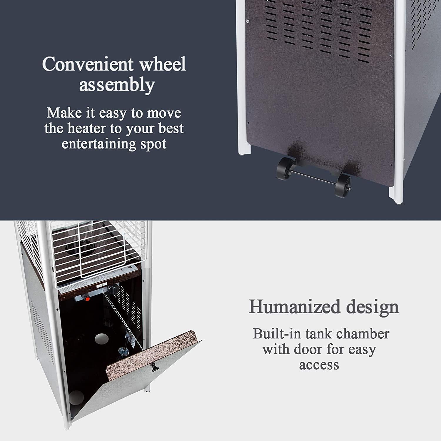 PAMAPIC Patio heater, 42000 BTU Stainless Steel Pyramid Patio heater with Cover, Outdoor Propane Heater on Wheels Easily Move, Glass Tube Patio Heater great for backyards, restaurant, cafeteria, etc.