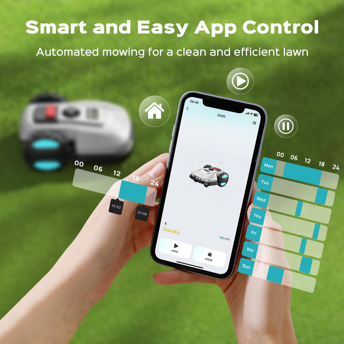 Robot Lawn Mower with App Control – Adjustable Cutting Height, Auto-Charging, Obstacle Detection &amp; Smart Scheduling – Ideal for Lawns up to 1/8 Acre