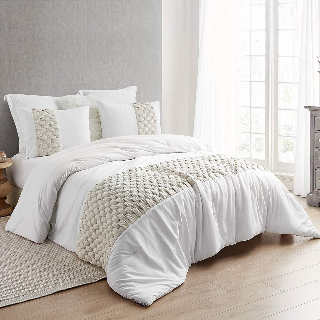 Byourbed Almond Cream/ White Knit and Loop Textured Oversized Comforter Twin - Twin XL, Twin XL Adult, Teen &amp; Dorm