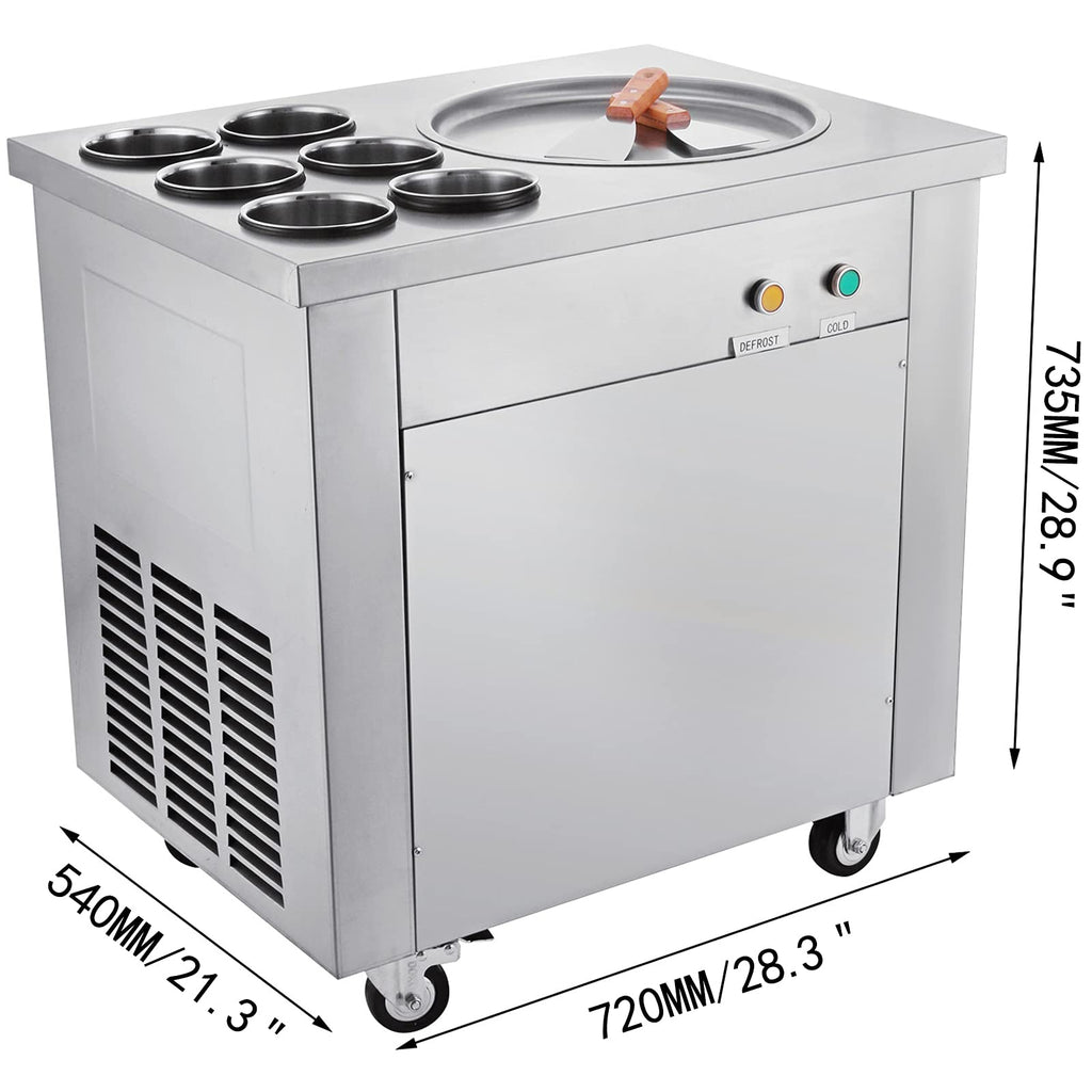 Commercial Ice Roll Maker, 13.7" Pan Diameter 740W Ice Cream Maker, 6 Buckets Fried Yogurt Cream Machine, with Food Shovels Perfect for Bars, Cafés, Dessert Shops