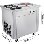 Commercial Ice Roll Maker, 13.7" Pan Diameter 740W Ice Cream Maker, 6 Buckets Fried Yogurt Cream Machine, with Food Shovels Perfect for Bars, Cafés, Dessert Shops