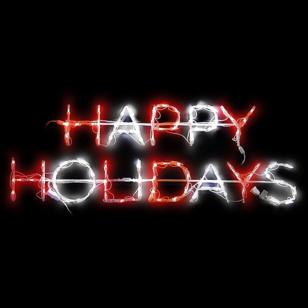 42 in. LED Mini Happy Holidays Sign Metal Framed Holiday Decor