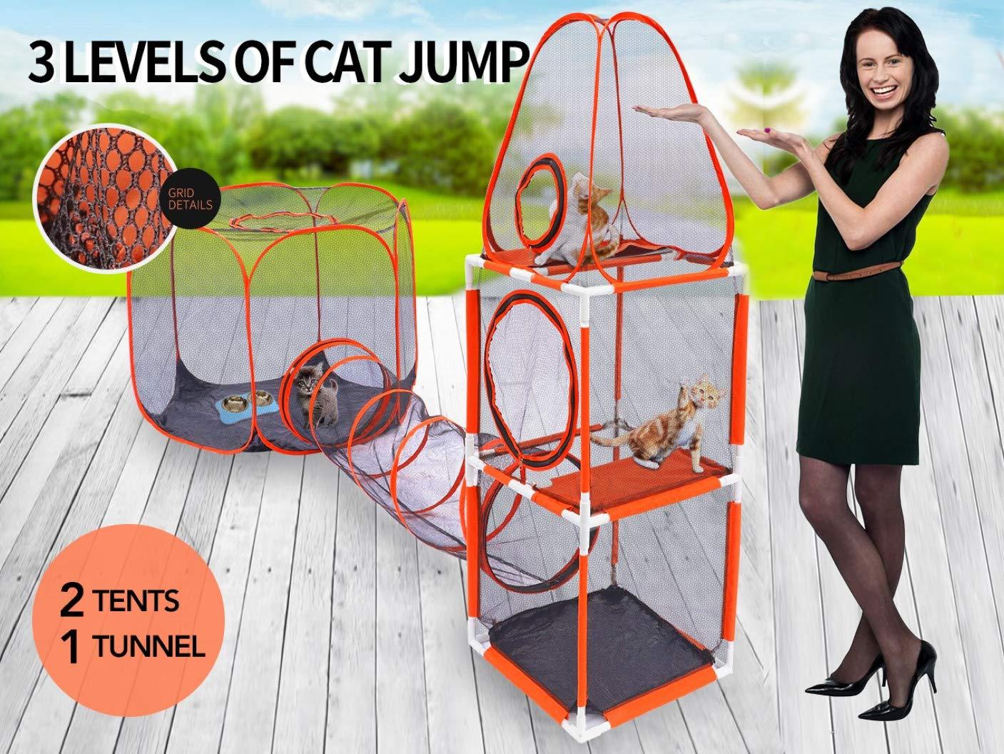 Girlsli Portable Pet Tent, 3 Levels of Jumping Tower, Tunnel, Hexagon Tent, Dog Cat Playpen House Crate CaEnclosure Fences Tunnel