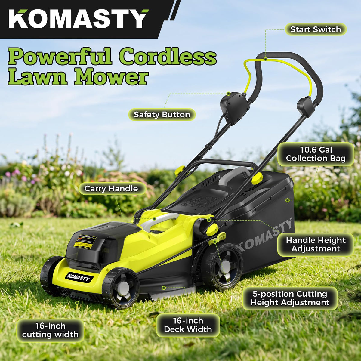 40V Electric Lawn Mower 16" Cordless Battery Powered Mower, 2 in 1 Mulching Lawnmower with 5-Position Height Adjustment 10.6 Gallon Bag, Small Push Lawn Trimmer, 2X4.0Ah Battery and 2 Chargers