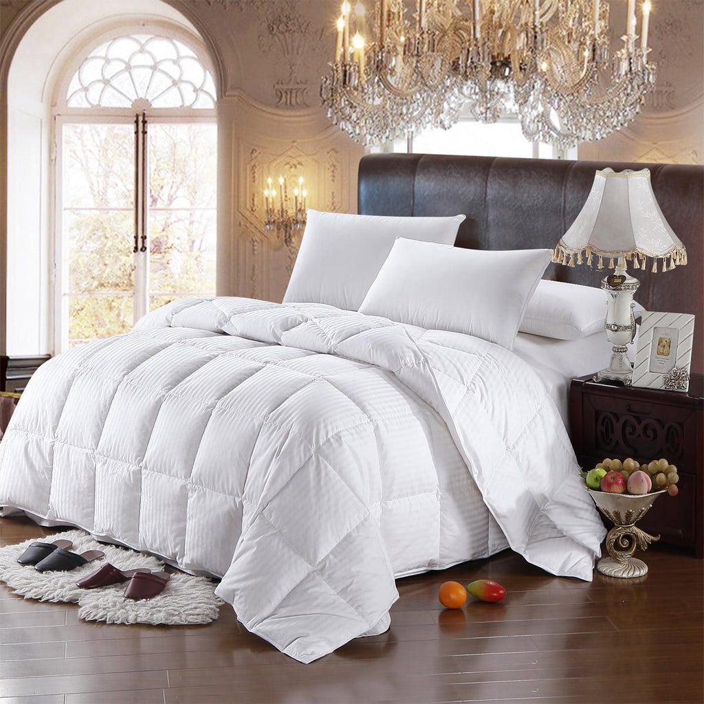 Royal Hotel All Season Striped White Goose Down Comforter Oversize Medium Warmth - Size