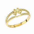 Elegant 14k Yellow Gold Openwork Dog Paw Print Double Rope Ring