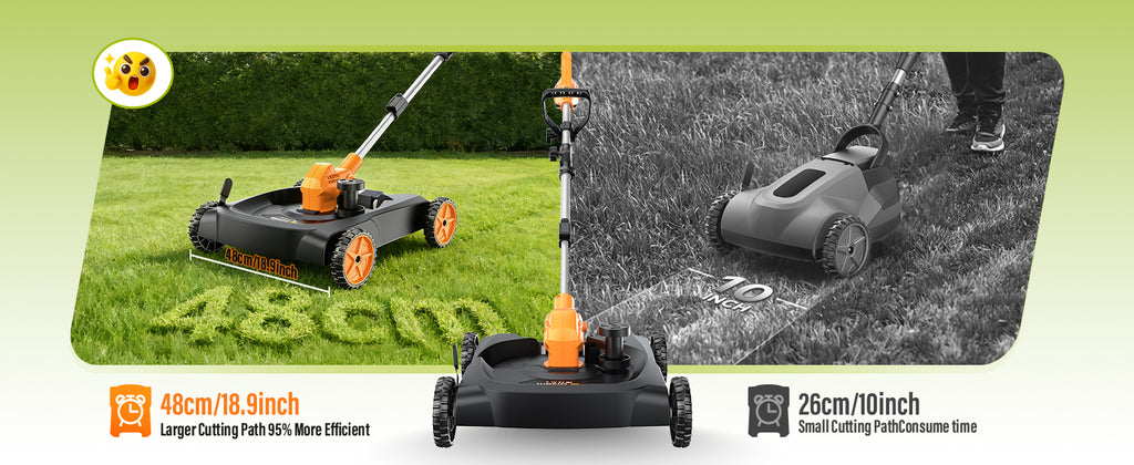 18.9" Cordless Lawn Mower, String Trimmer &amp; Wheeled Edger 3-in-1 Combo, Brushless 2 * 4.0Ah Batteries, 3 Blades, Adjustable Height &amp; Angle Electric Weed Eater and Lawnmower