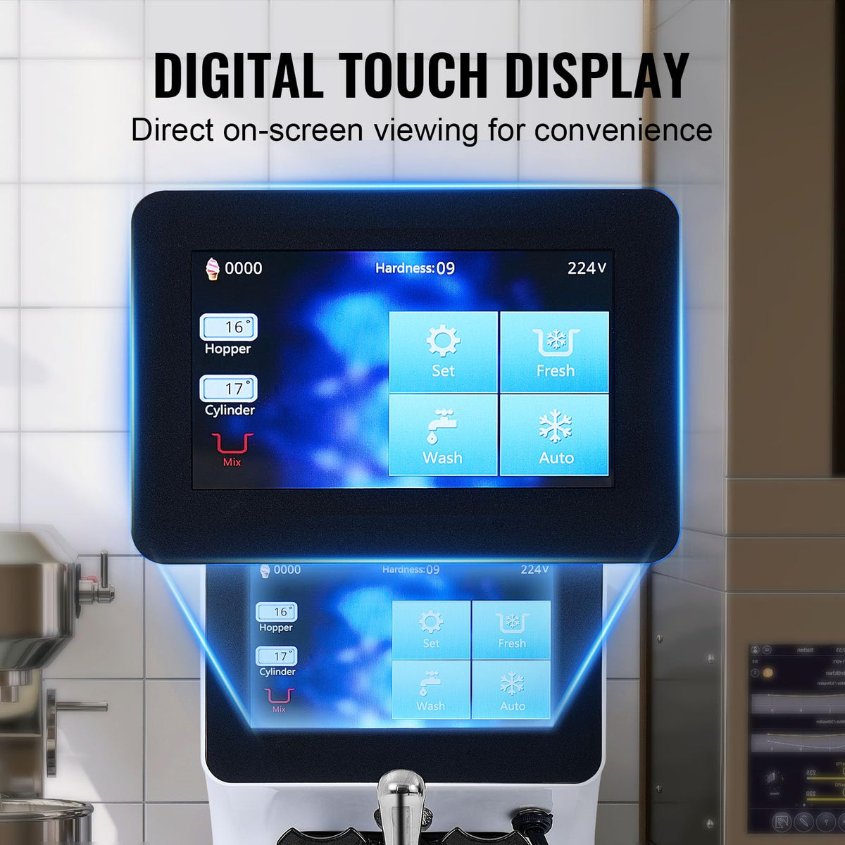 Commercial Ice Cream Machine, 1000W Single Flavor Soft Serve Ice Cream Maker, 10.6 QT/H Yield, 4L Hopper & 1.6L Cylinder, Touch Screen, Auto Clean & Pre-Cooling, Countertop Restaurant Snack Bar