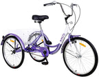KNUS Adult Tricycle Trikes,Single Speed 3 Wheel Bikes,24/26 Inch Cruiser Bicycle with LarShopping Basket for Seniors,Women and Men