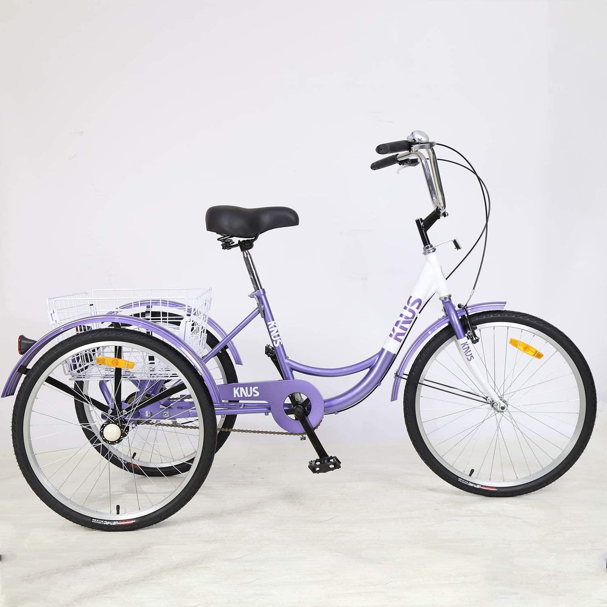 KNUS Adult Tricycle Trikes,Single Speed 3 Wheel Bikes,24/26 Inch Cruiser Bicycle with LarShopping Basket for Seniors,Women and Men