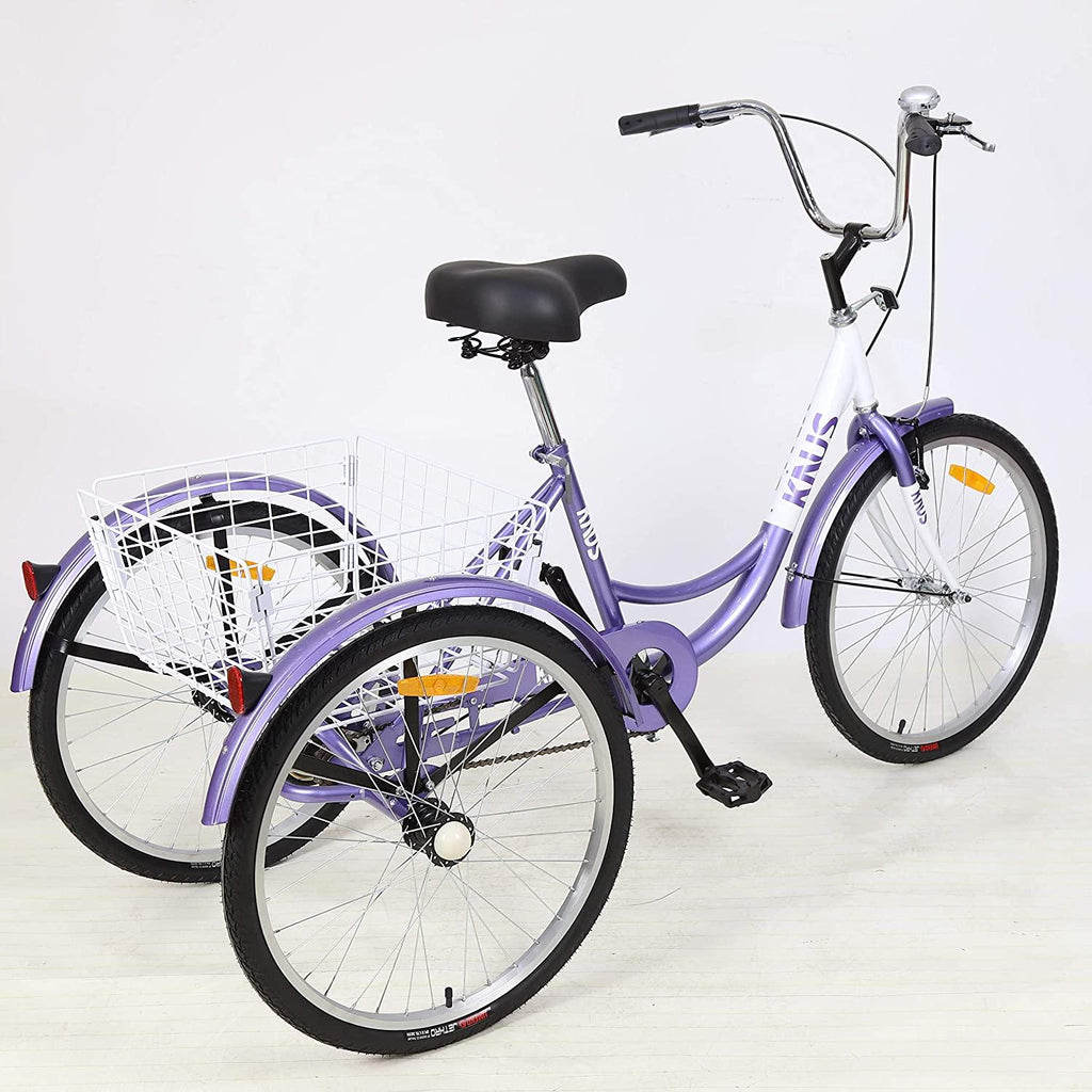 KNUS Adult Tricycle Trikes,Single Speed 3 Wheel Bikes,24/26 Inch Cruiser Bicycle with LarShopping Basket for Seniors,Women and Men