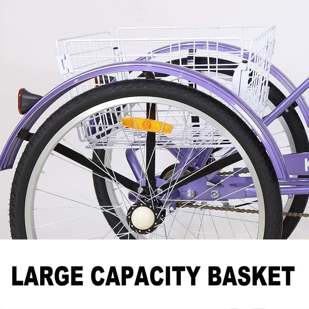 KNUS Adult Tricycle Trikes,Single Speed 3 Wheel Bikes,24/26 Inch Cruiser Bicycle with LarShopping Basket for Seniors,Women and Men