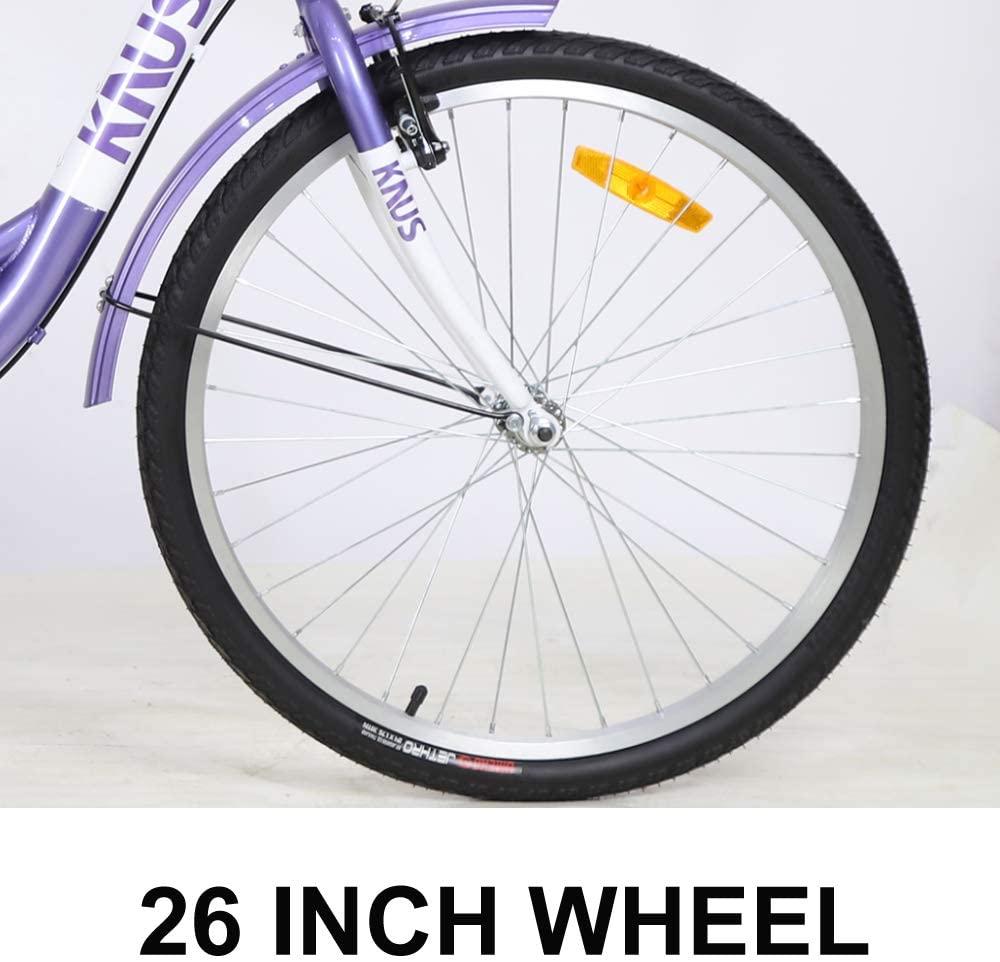 KNUS Adult Tricycle Trikes,Single Speed 3 Wheel Bikes,24/26 Inch Cruiser Bicycle with LarShopping Basket for Seniors,Women and Men