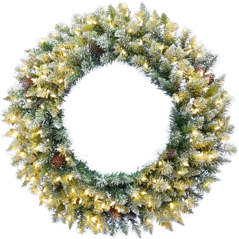 48 in. Pre-Lit LED Artificial Christmas Wreath with Pinecones