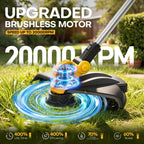 Brushless Electric Weed Wacker String Trimmer, 20V Cordless Weed Eater and Edger, 15" Cutting Width with 2 * 5.0Ah Battery Powered Brush Cutter, 4 in 1 Lawn Mower, Eco Friendly Grass Cutter