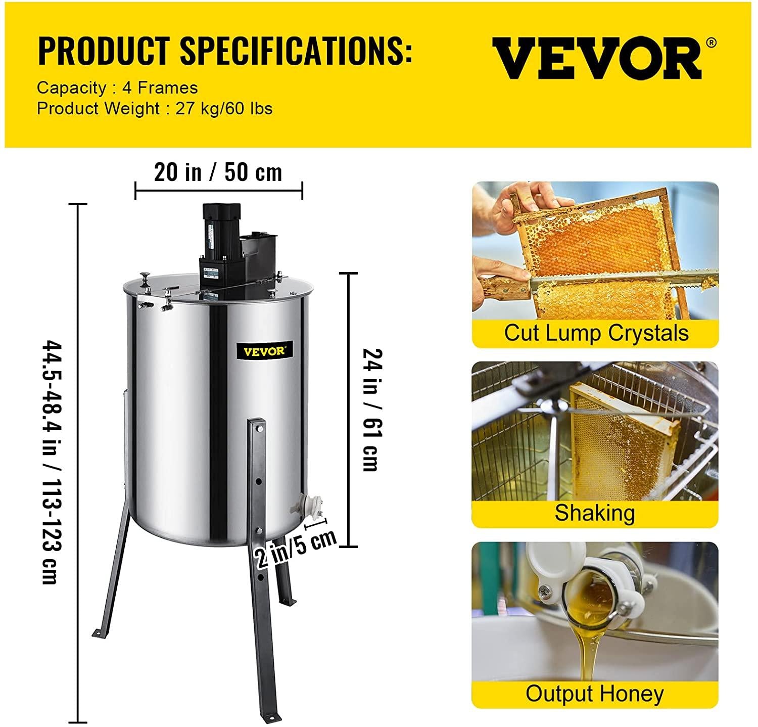 bestequip electric honey extractor separator 4 frame bee extractor stainless steel honeycomb spinner crank. beekeeping extraction apiary centrifuge equipment