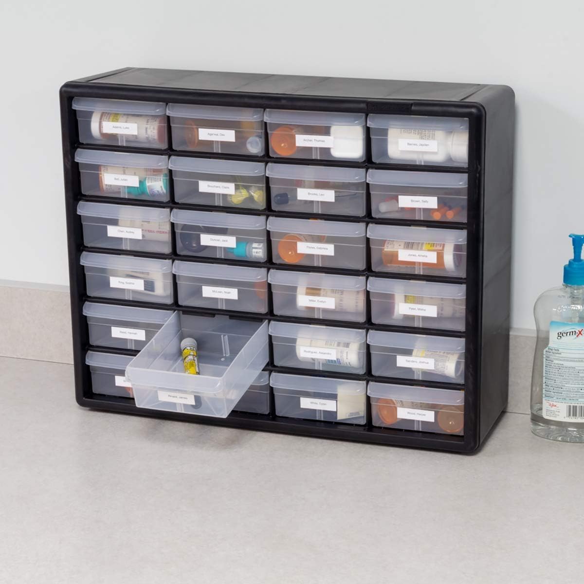 24-Drawer Plastic Drawer StoraCabinet for GaraOrganization, Bead Organizer, Building Bricks Storage, Teacher Toolbox, Makeup Organizer, 20" W x 6" D x 16" H, 10124 Black