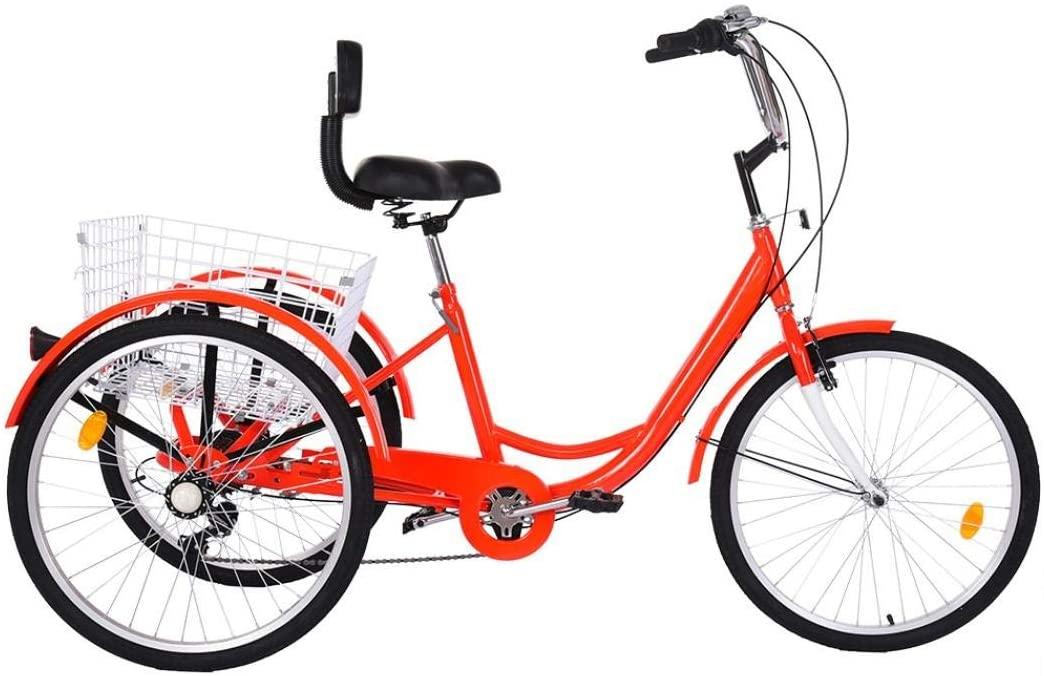 Adult Tricycles Cruiser Bikes,24 inch 3 Wheel 7-Speed, Three-Wheeled Cruiser Trike with Shopping Basket, for Elderly,Seniors, Women, Men, for Parents